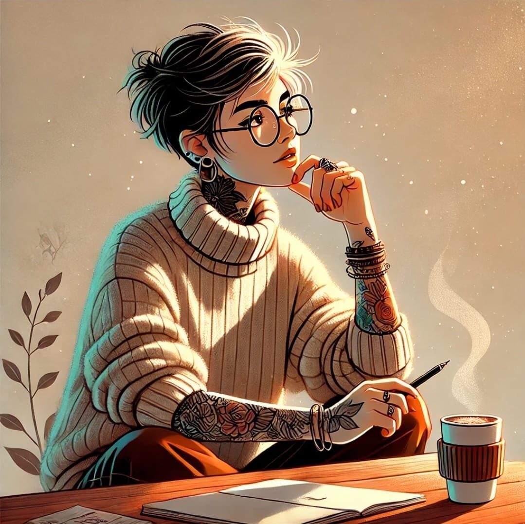 Illustration einer Frau mit einer Tasse – Symbol für Ruhe, Entlastung und das Stärken von Eltern bei Autismus