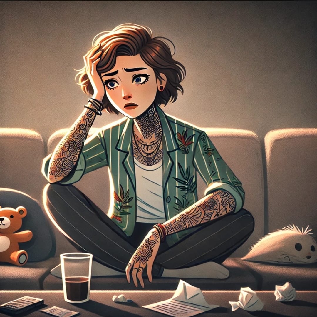 Illustration einer erschöpften, verzweifelten Mutter – Sinnbild für die Überforderung im Autismus-Alltag